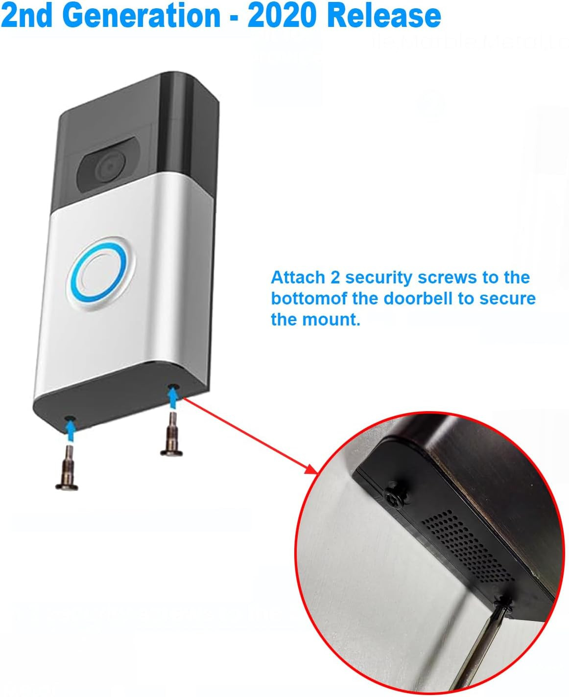 No-Drill Adhesive Mount for Ring Video Doorbell (2nd Generation - 2020 Release)
