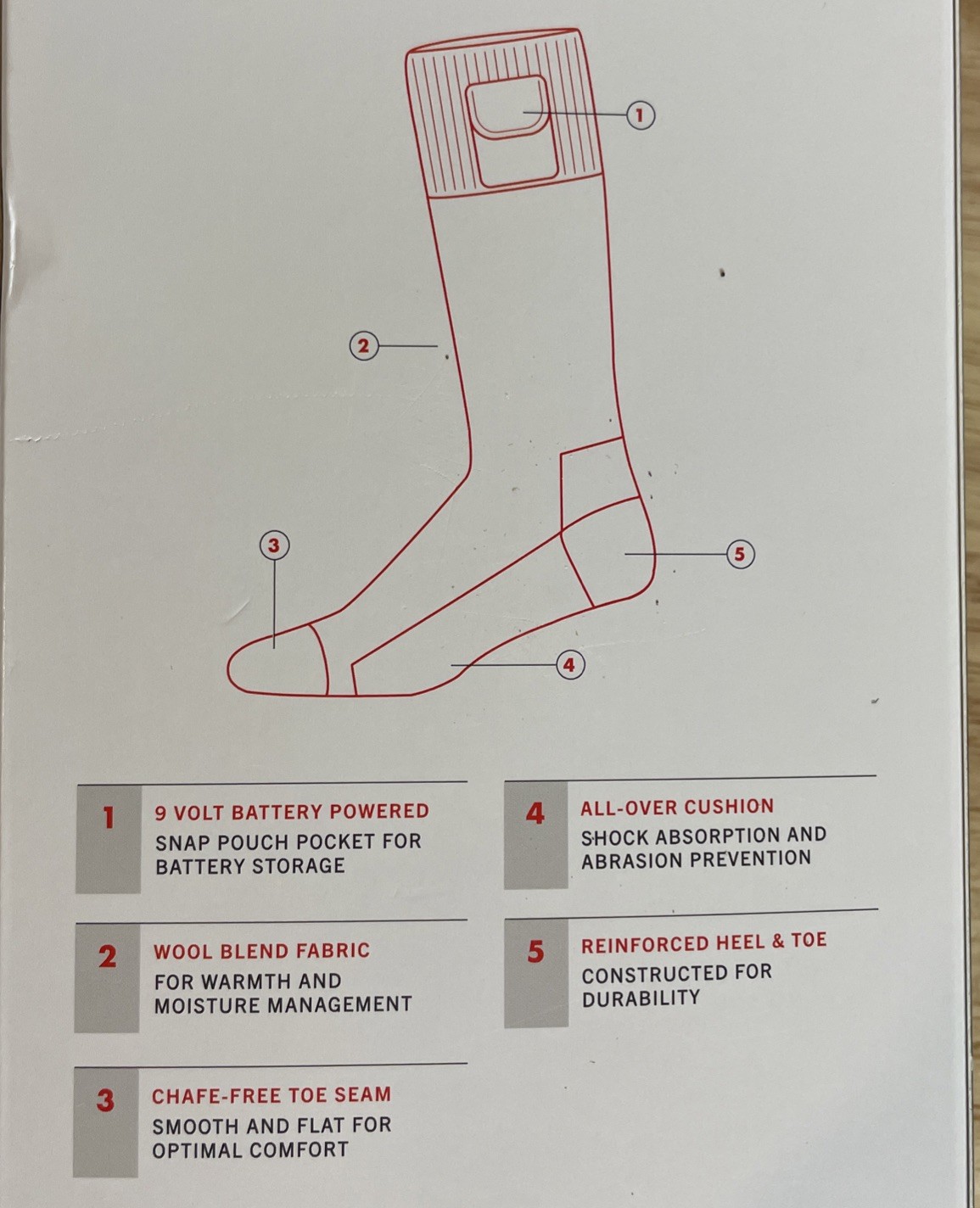 (2) TERRAMAR Battery Heated Socks (L) Work & Outdoor 9-volt Wool Blend NEW