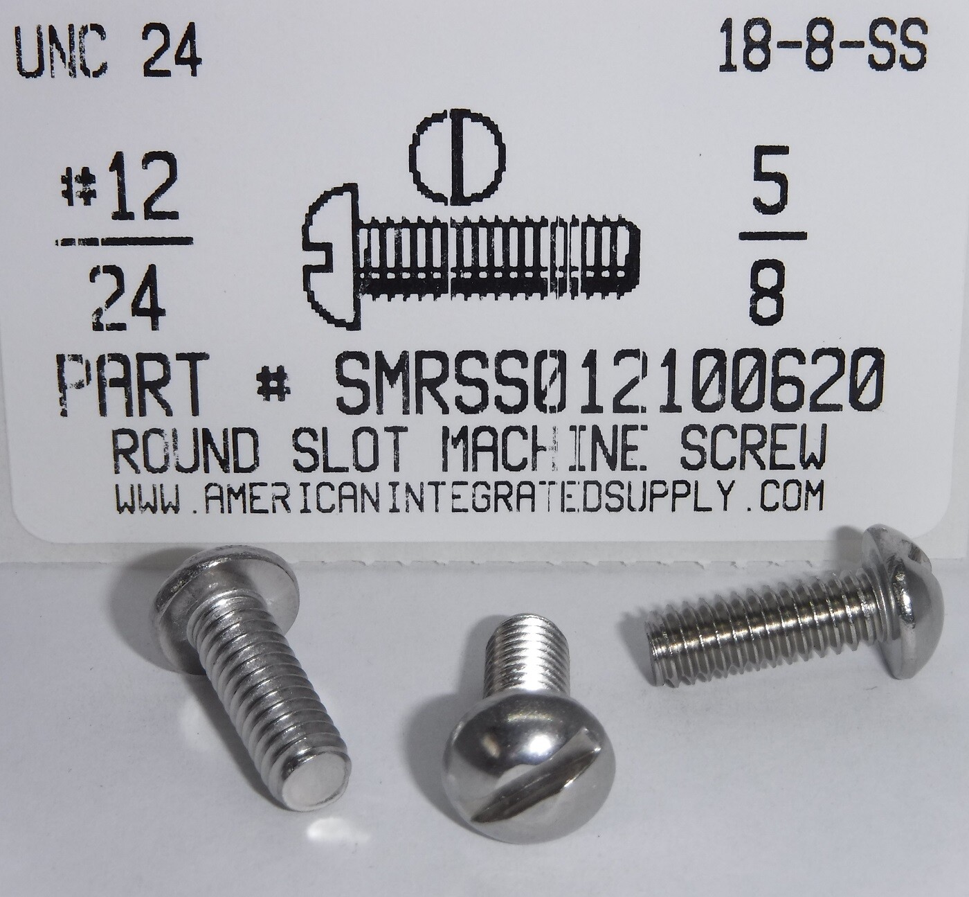 #12-24x5/8 Round Head Slotted Machine Screws Stainless Steel (15)