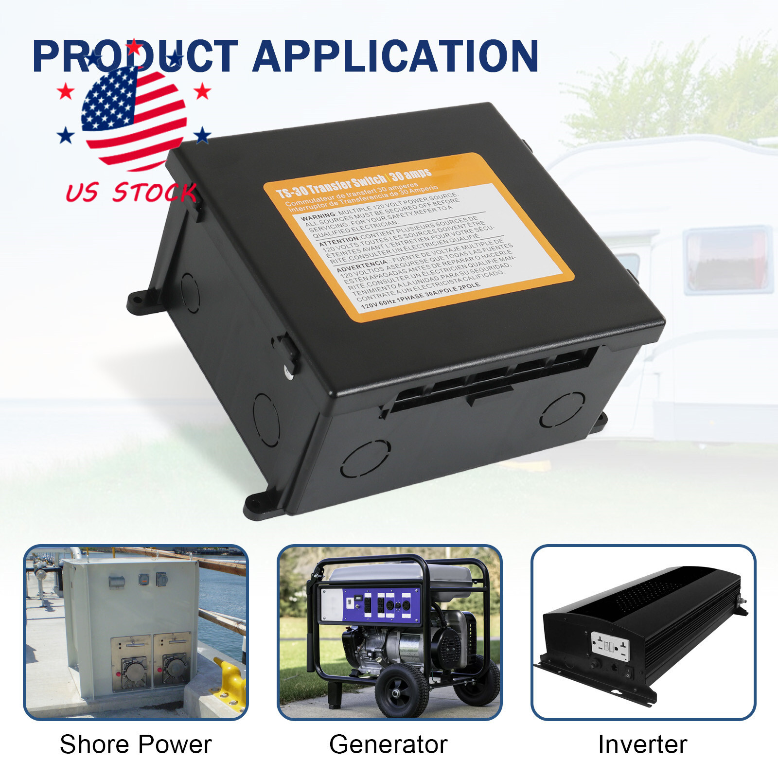 30 Amp Automatic Transfer Switch for Inverter/Shore Power/Generators, 120VAC