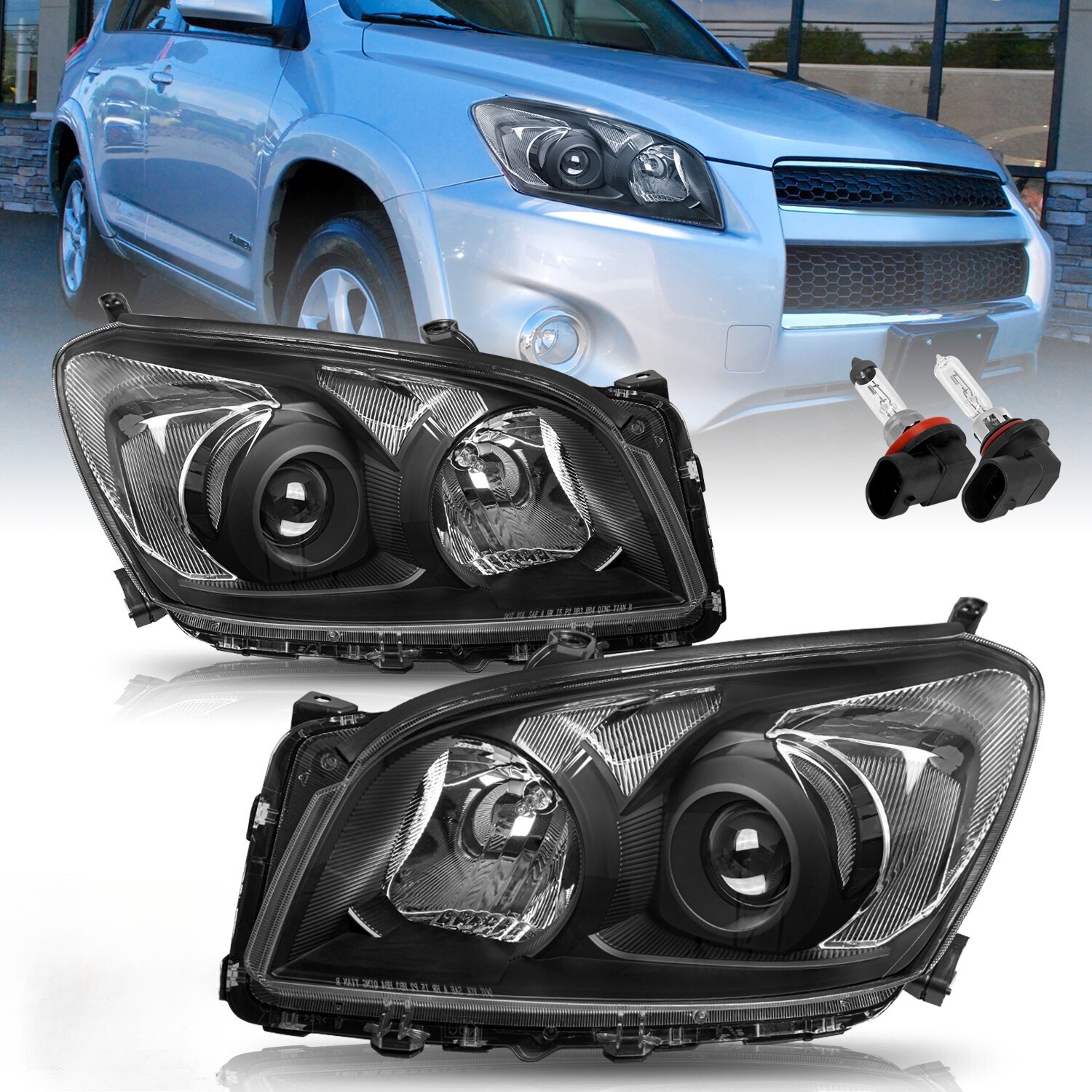 For 2009-2012 Toyota RAV4 RAV-4 Black Headlights Clear Corner Headlamps LH&RH