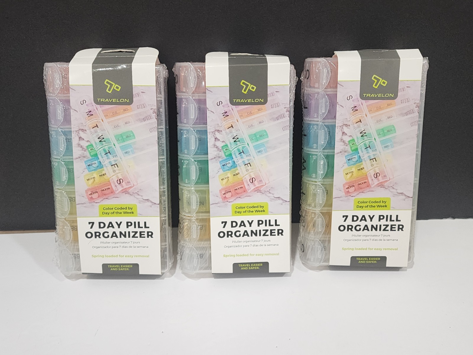Lot of 3 Travelon 7 Day Pill Medicine Color Coded Case Organizer