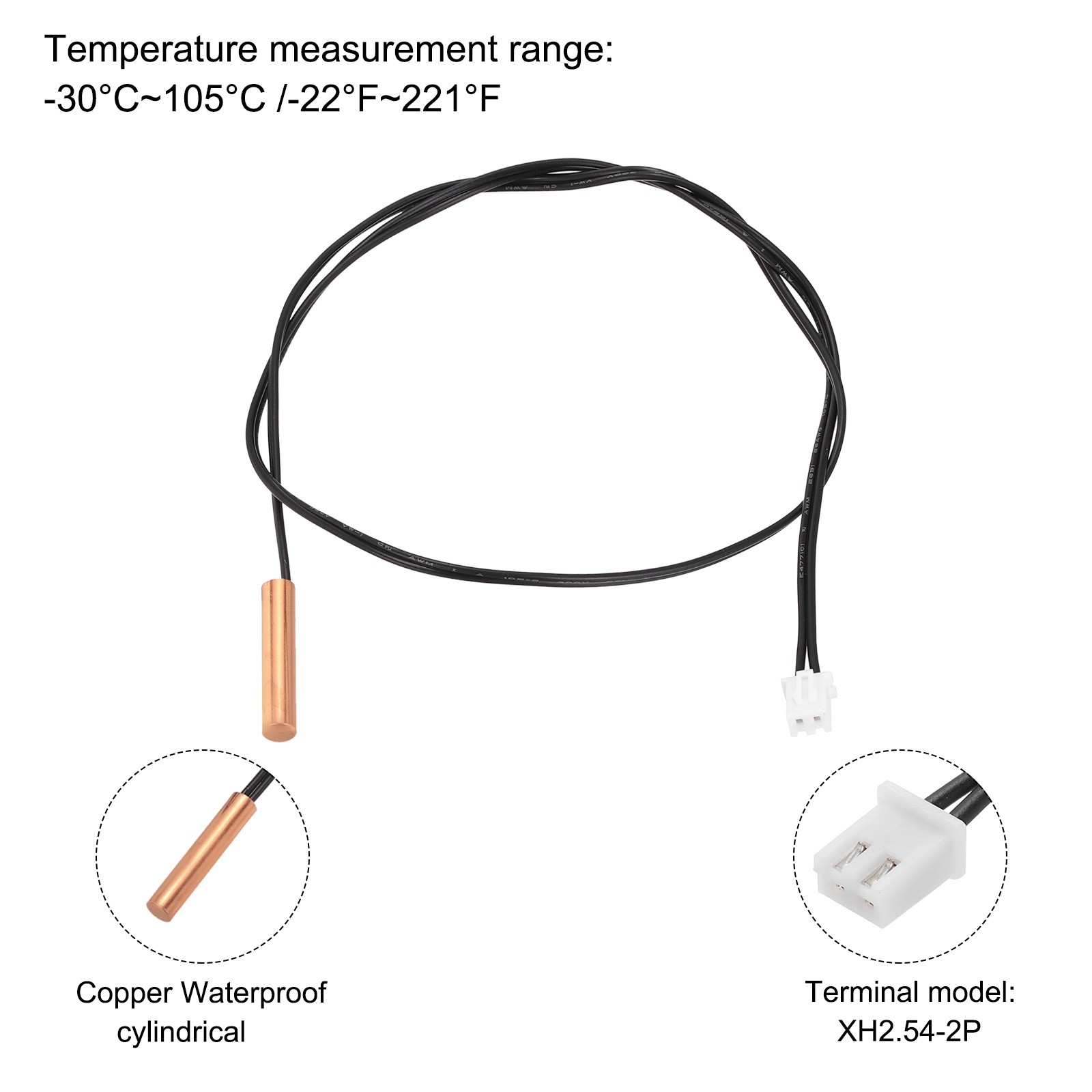 2Pcs 15K NTC Thermal Sensor Probe, 19.7" Cylindrical Sensitive Temp Sensor