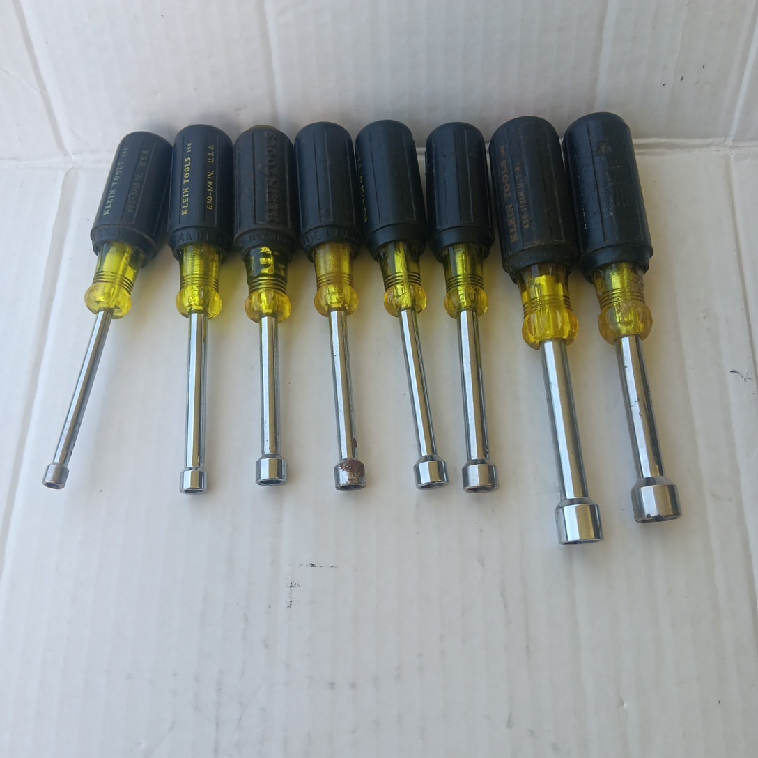 Lot Of 8x Vintage Klein Tools 630 Piece Nut Driver Set SAE 3/16 - 1/2 inch