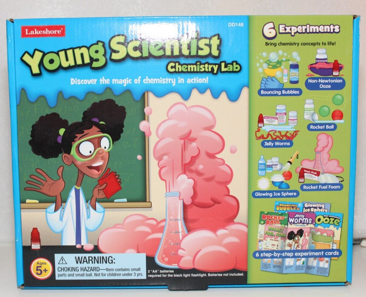 LAKESHORE YOUNG SCIENTIST CHEMISTRY LAB IN BOX 6 EXPERIMENTS COMPLETE USED