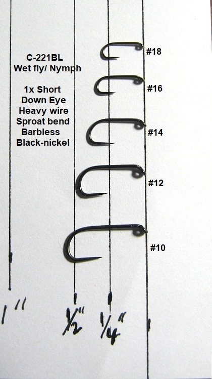 50 Barbless Black-Nickel Wet fly-Nymph Hooks-C-221BL-5 Sizes Available