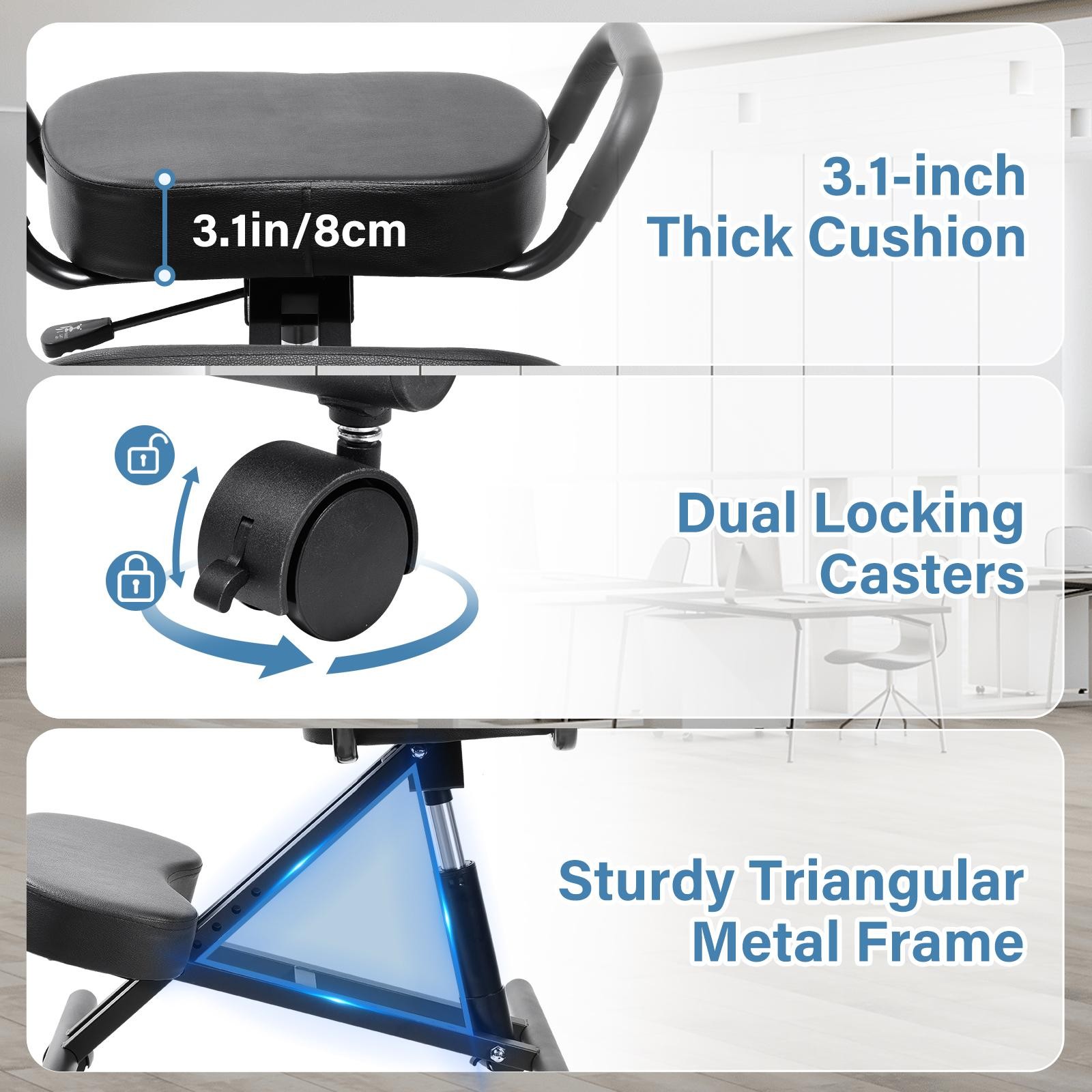 Ergonomic Kneeling Chair Adjustable Posture Chair Stool With Angled Seat Black