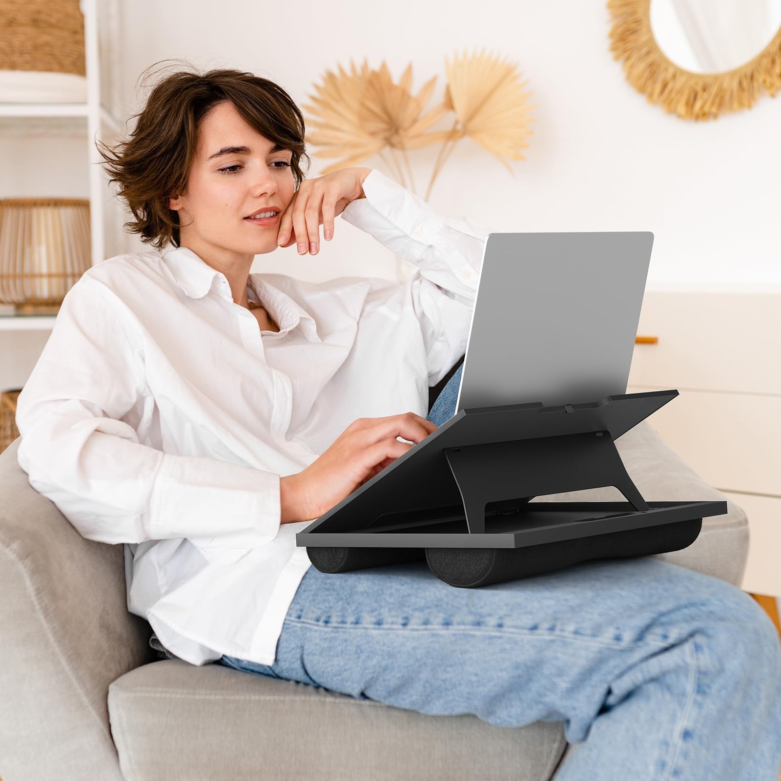 Adjustable Lap Desk Laptop Stand with Cushions for Bed Sofa Work Use