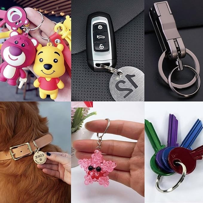 40 Pack Key Ring Keychain Mix 4 Sizes Black Metal Flat Split Key Chains Rings