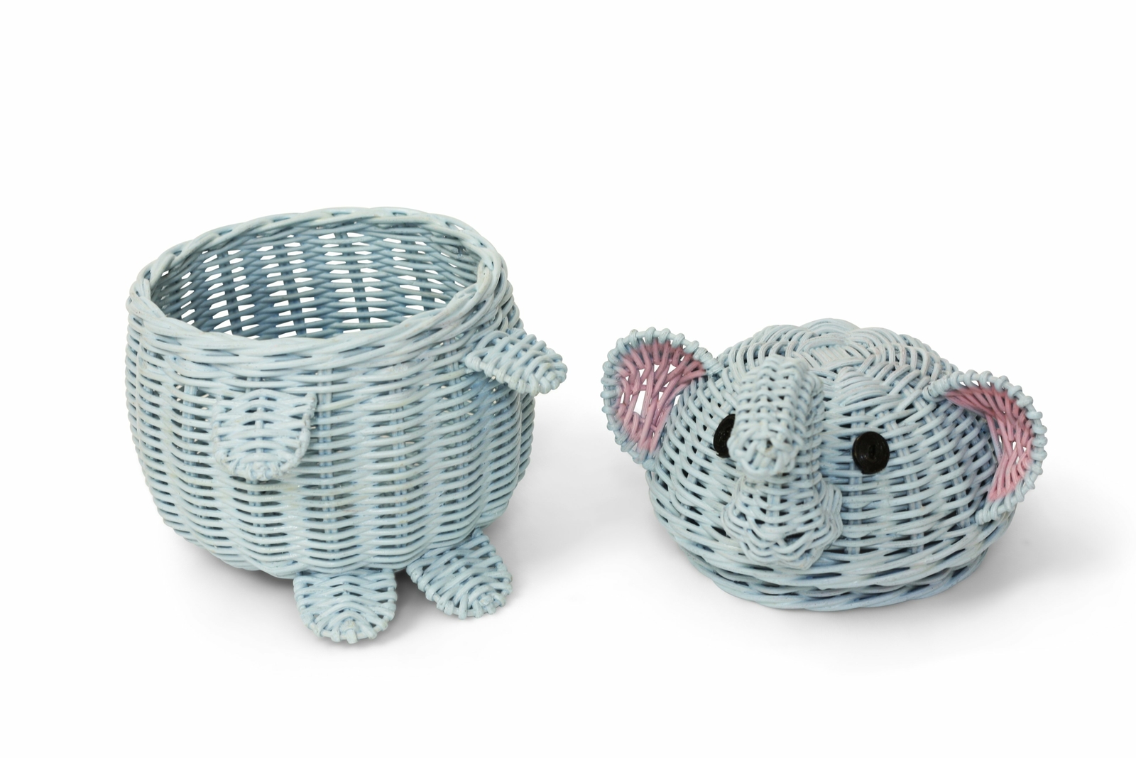 Cute Blue Elephant Rattan Storage Basket Hand Woven Shelf Organizer Wicker Gift