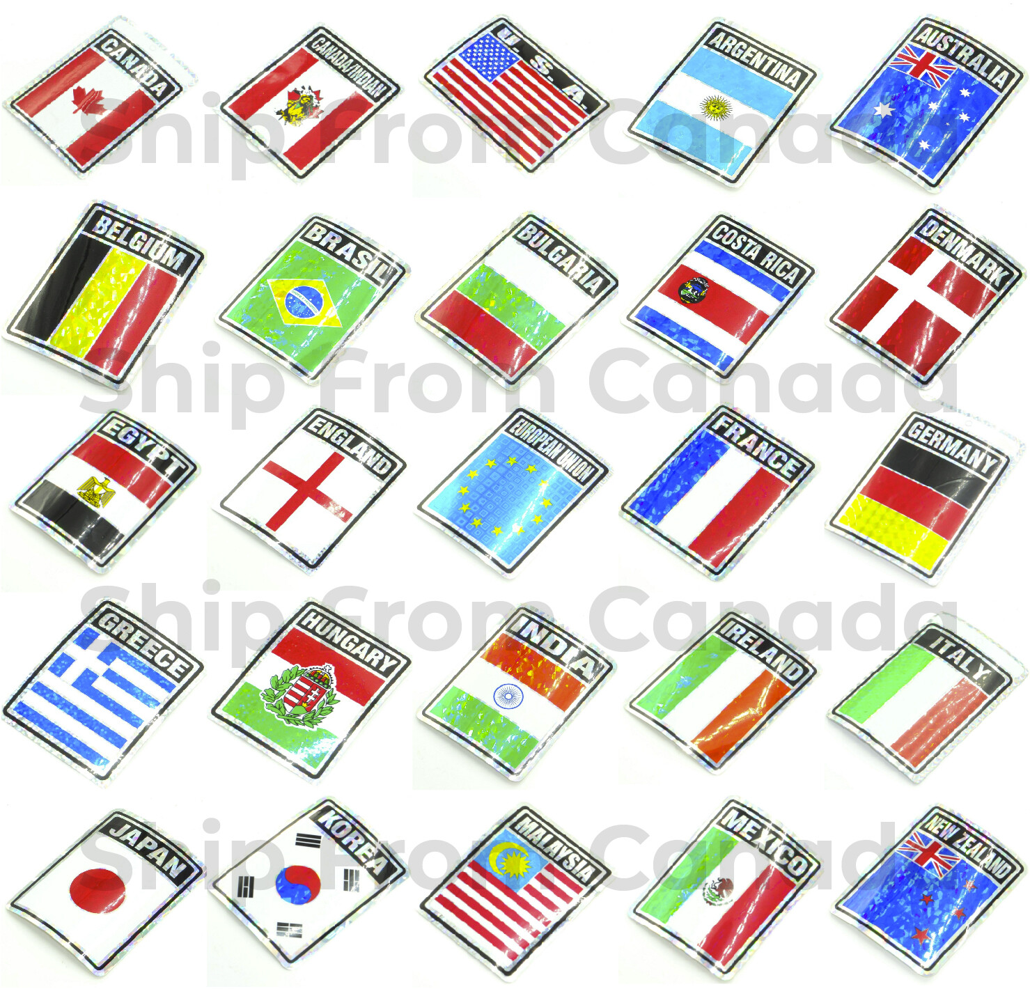 High Quality Country Flag Stickers 3"X4" Decal - Metallic Prismic Bumper Sticker