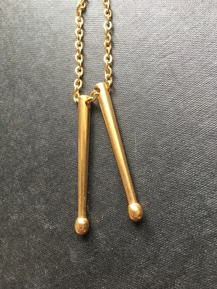 Metal Drumstick Necklace in Gold Colour, Drummer Gift, UK STOCK