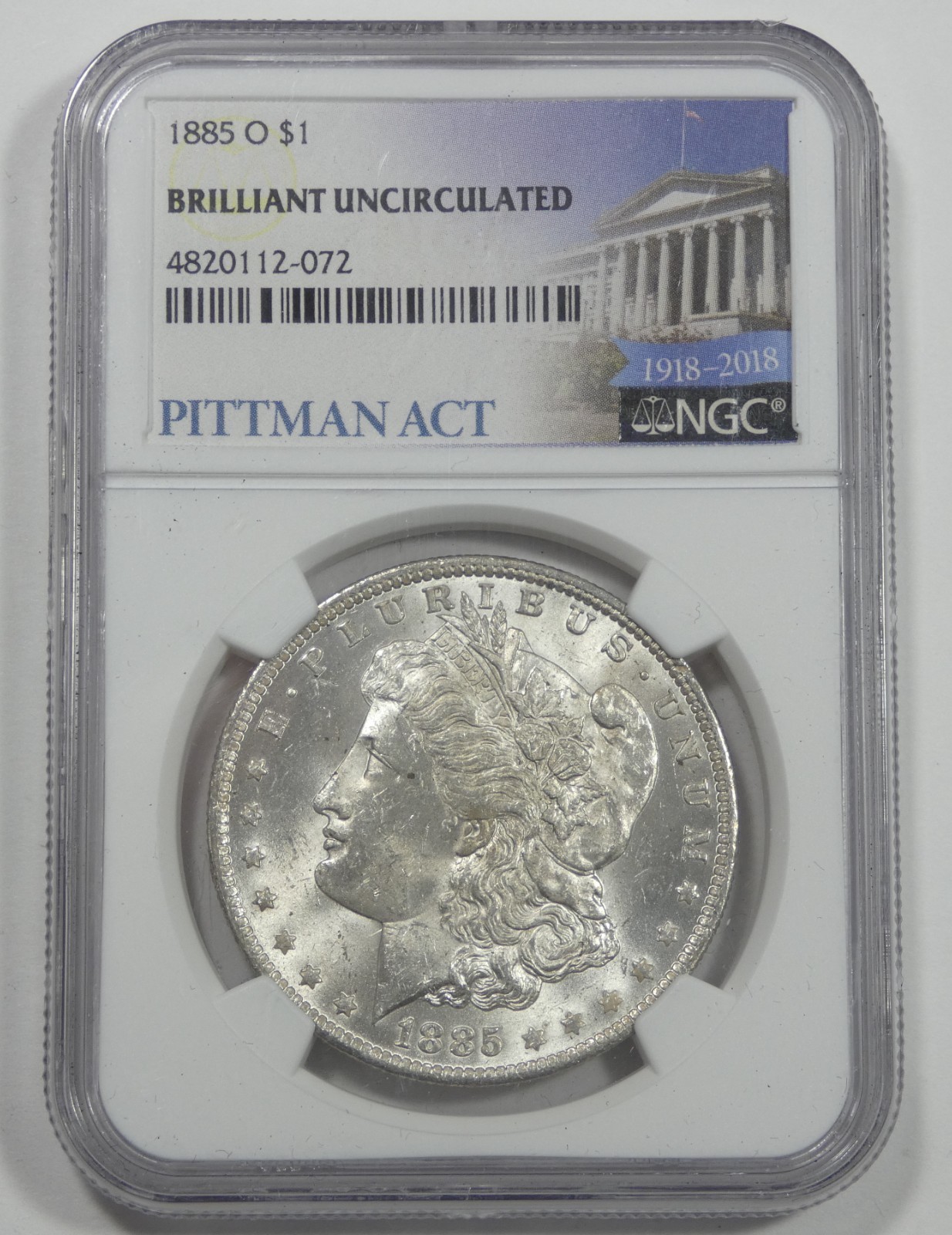 1885-O Morgan Silver Dollar NGC BRILLIANT UNCIRCULATED ~ Pittman Act Holder