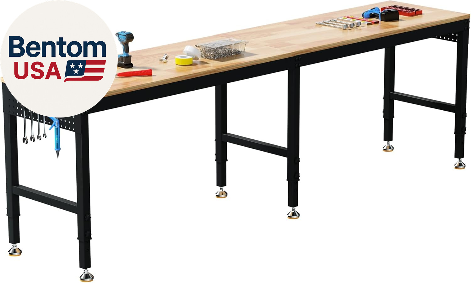 96" Adjustable Workbench, 5000 LBS Heavy Duty Work Table with Power Outlets & Pe