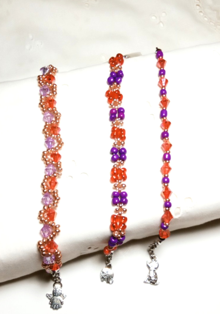 DAINTY ACRYLIC STAINLESS  ADJUSTABLE STRETCHY BEADED BRACELETS PINK & PURPLE