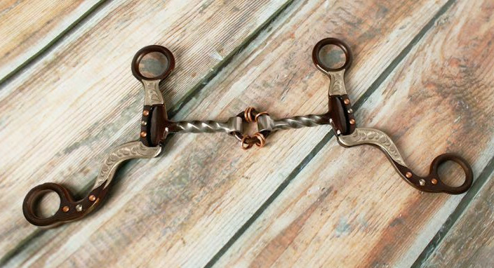 5" Silver Engraved Slow Twisted Snaffle Broken Mouth Bit w Copper Rings 2553206Q