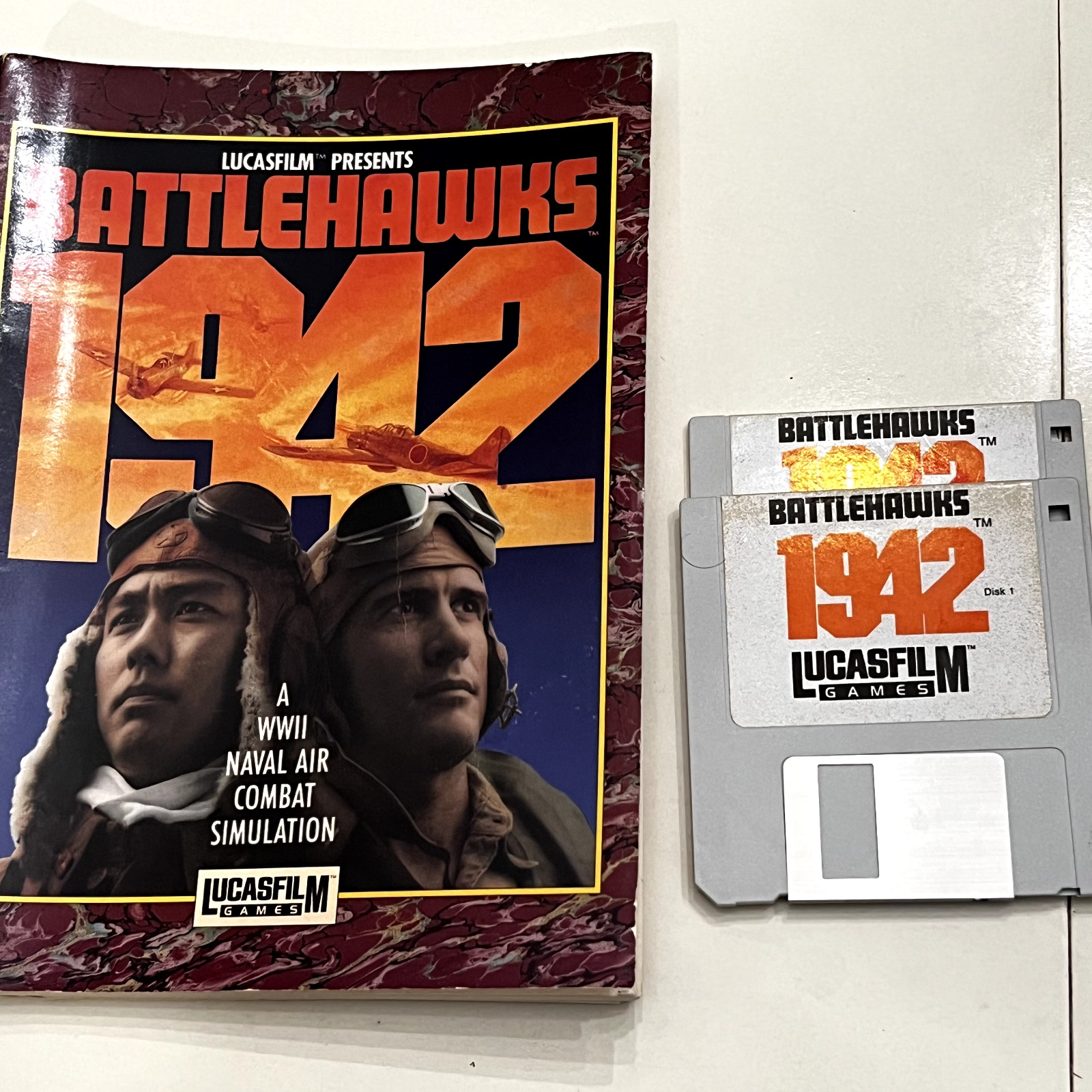 Battlehawks 1942 Atari St  3.5" disks and Manual Lucasfilm Video Games 1988