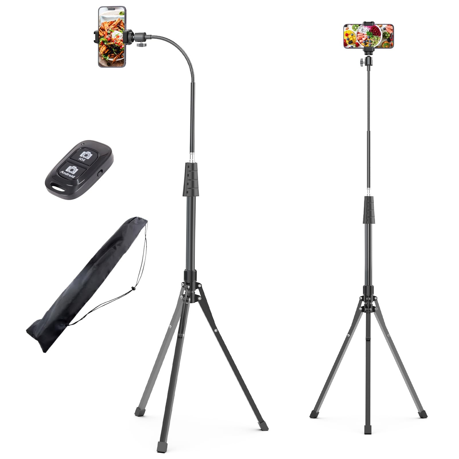 92’’ Cell Phone Tripod with Gooseneck, Remote, and Adjustable 360° Ball Head