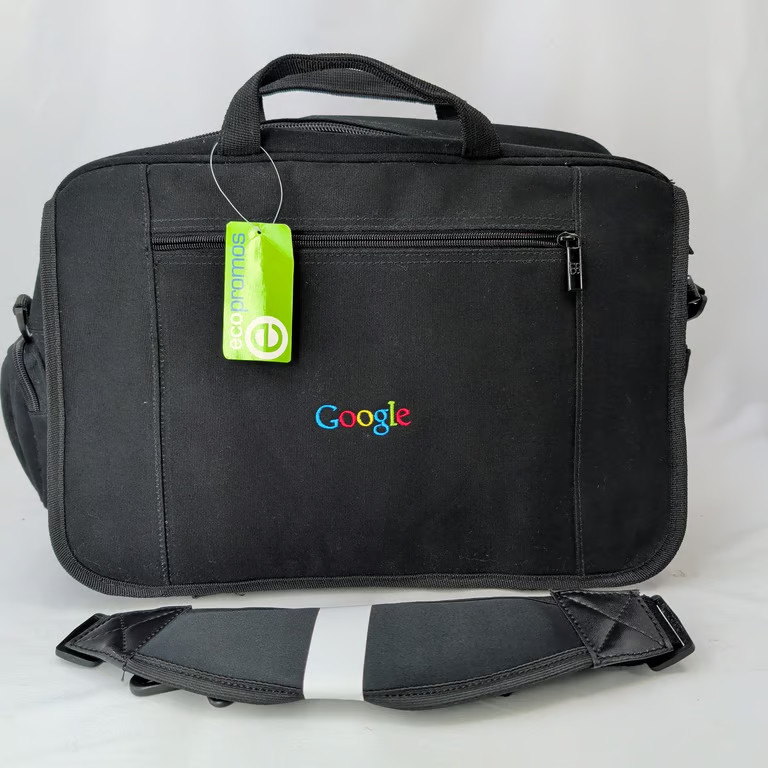 Google Laptop Bag Messenger Briefcase Black Embroidered Logo Promo New Polyester