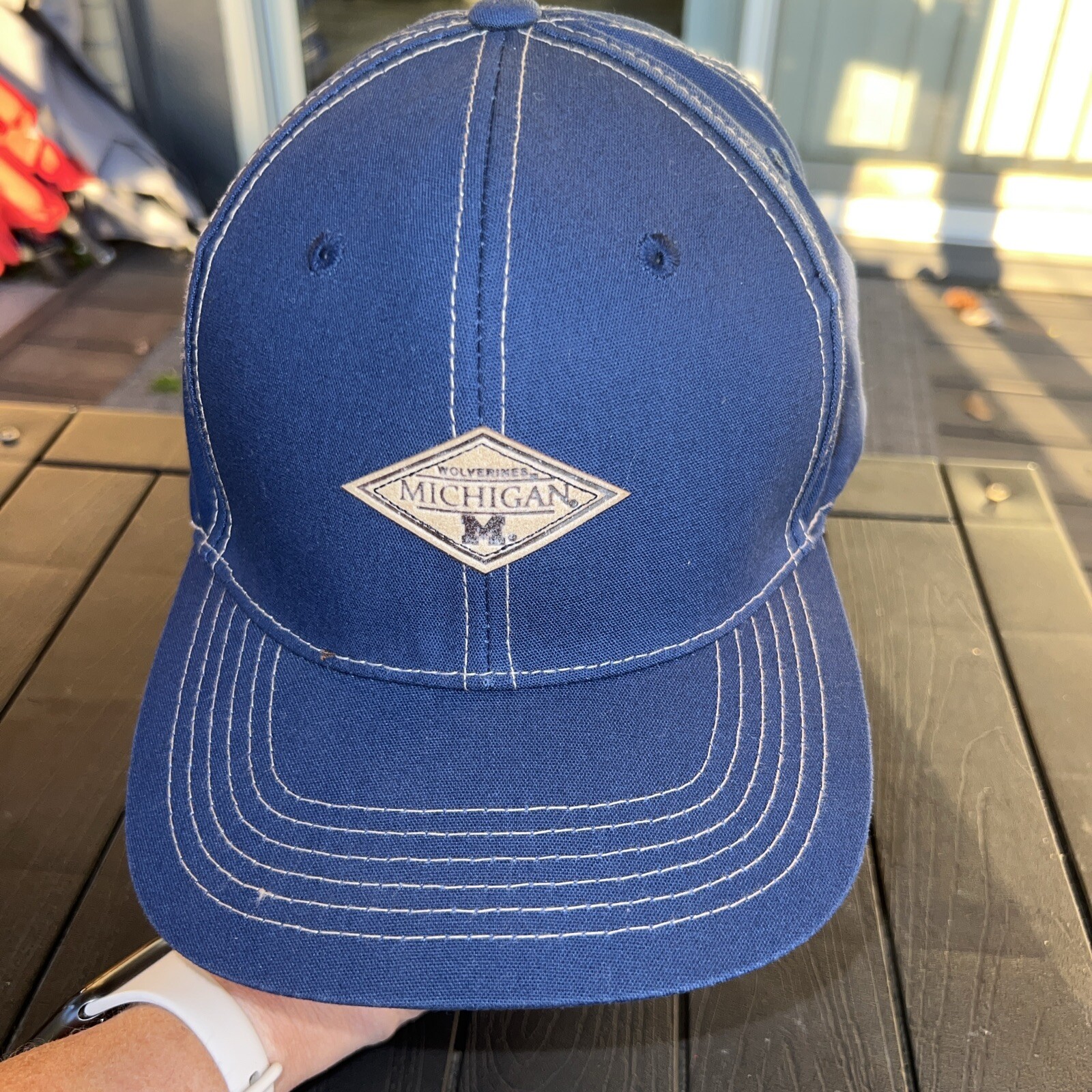 M MIchigan Wolverines on Diamond Leather Patch on Navy Hat Cap Passion Ignites
