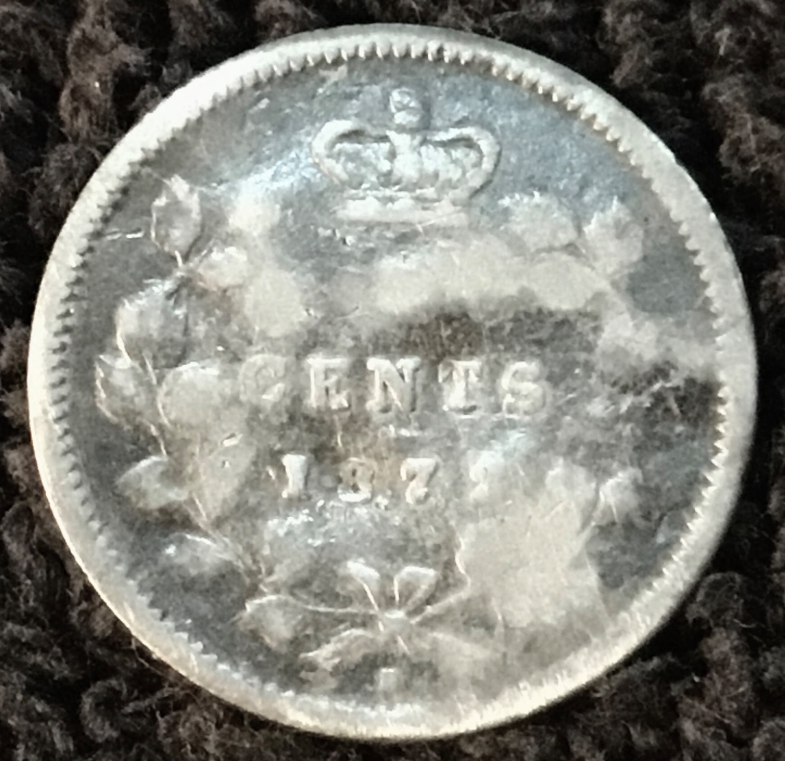 1872H, 5 Cent Silver Canada  Coin KM 2