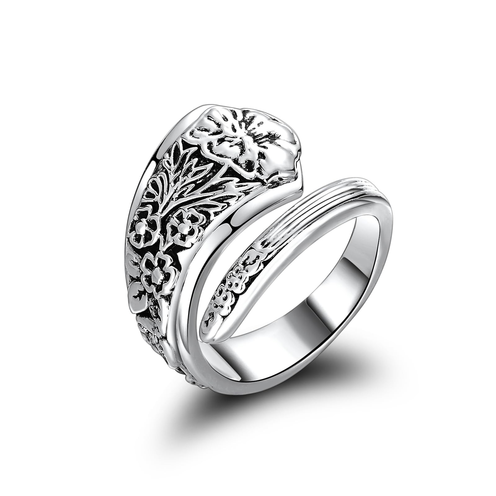Zaoune Royal Rose Spoon Rings for Women, Victorian Adjustable, vintage silver