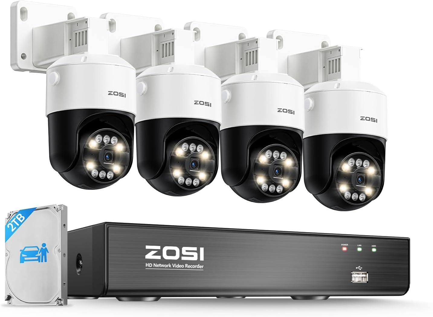 ZOSI 8CH 4K NVR 5MP PTZ PoE Security Camera System Person Vehicle Detect 2TB