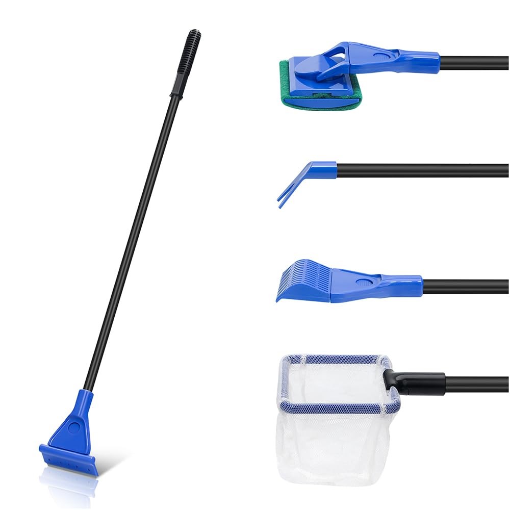 5 in 1 Fish Tank Cleaner Kit Aquarium Cleaning Tools with 19 Inch Anti-Slip H...