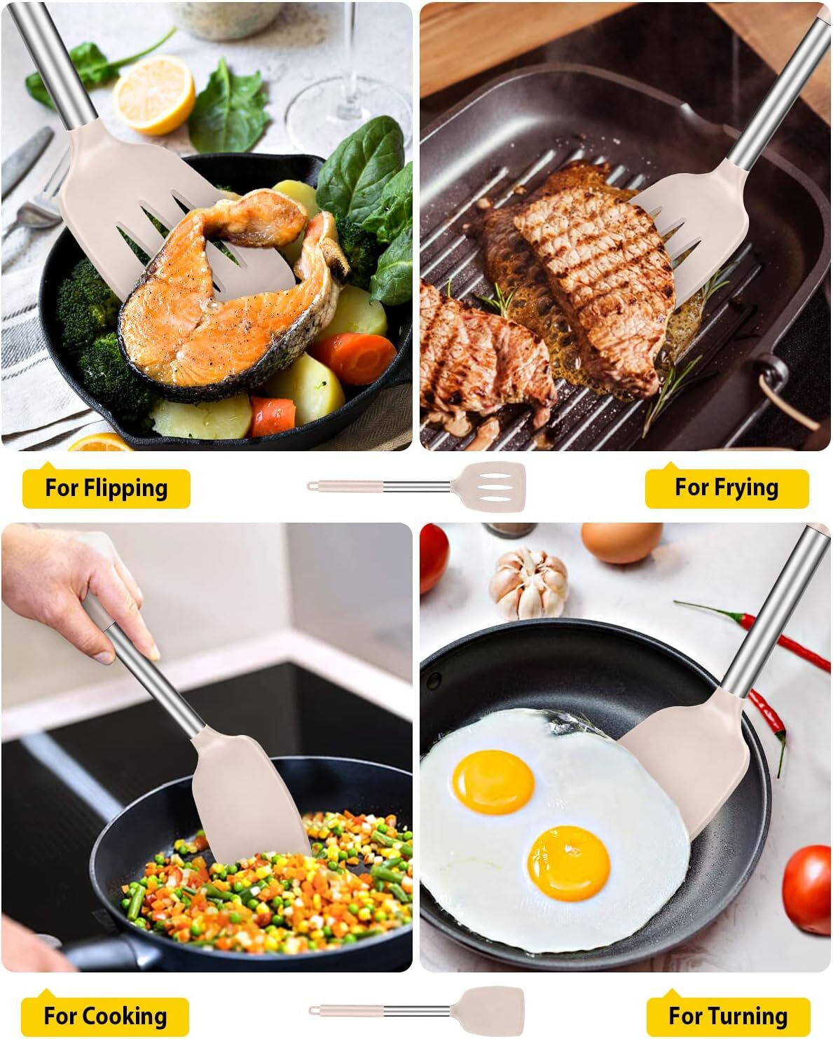 2 Solid Silicone Spatulas, Non-Stick