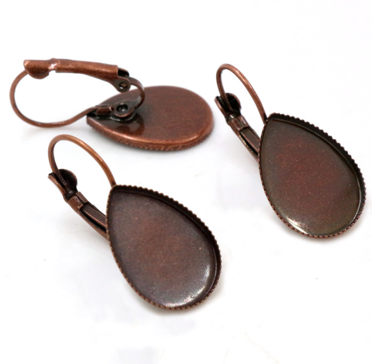 10 pcs. Antique Copper Earring Clips Lever Back Bezels Cabochons 25mm x 18mm