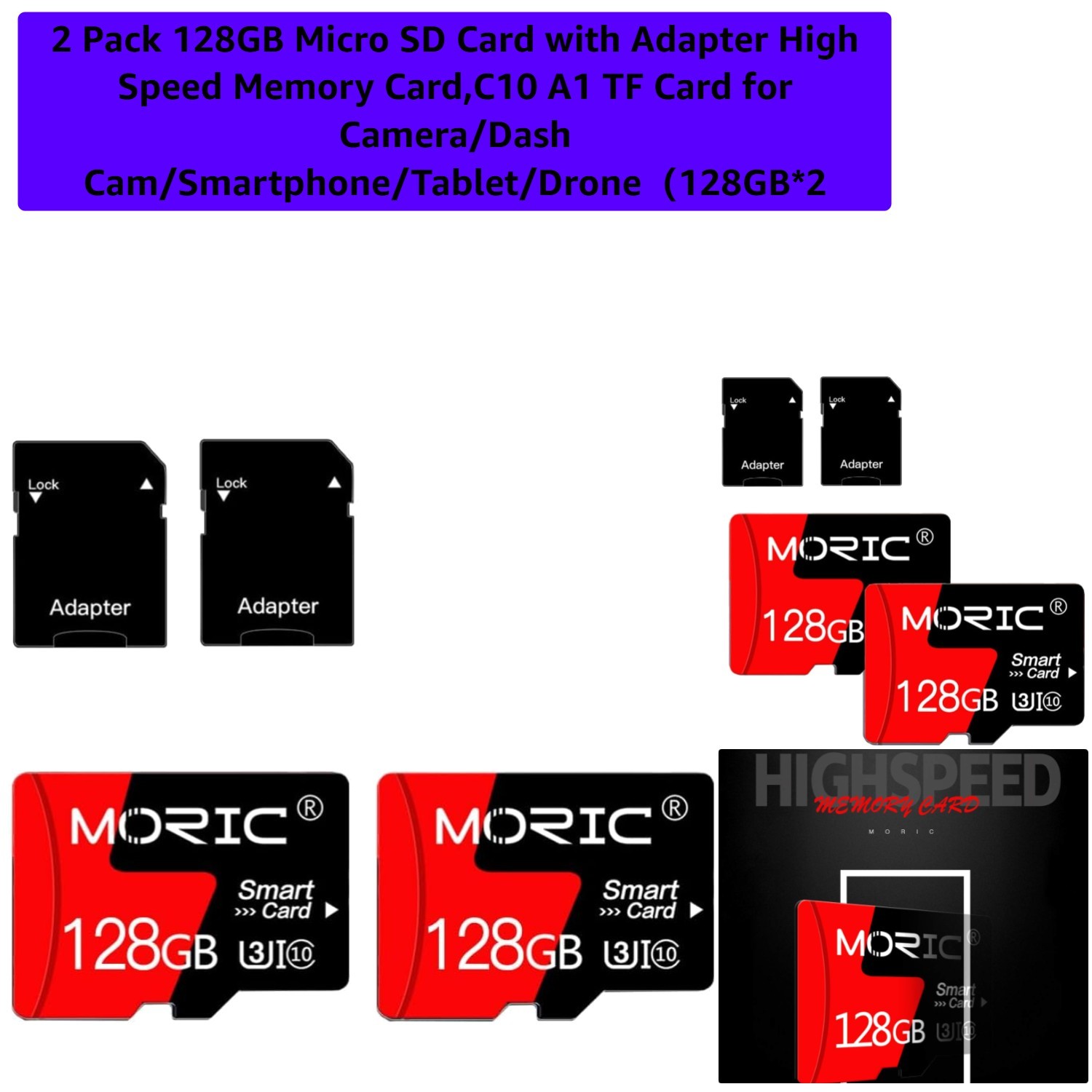 2 Pack 128GB Micro SD Card with Adapter High Speed Memory Card,C10 A1 TF Card...