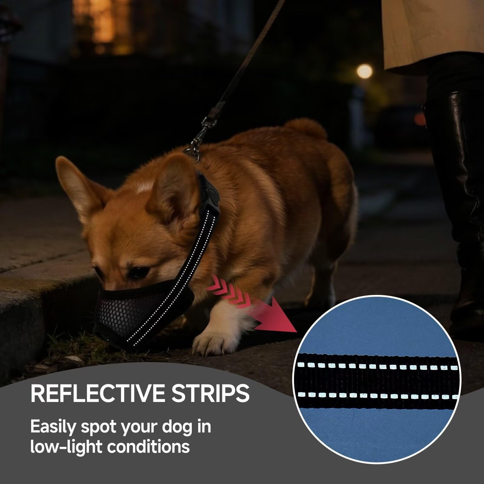 Dog Muzzle Soft Mesh Adjustable Pet Nylon Muzzles Breathable Reflective 2 PCS