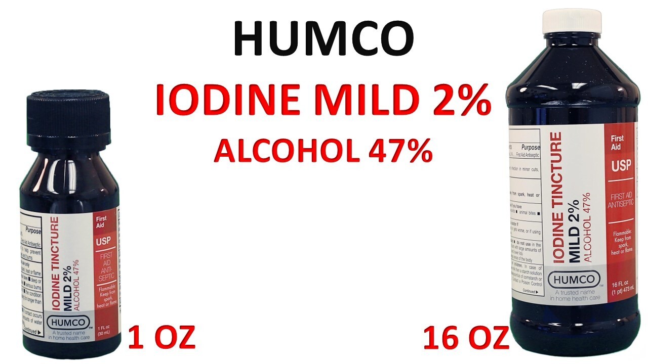 HUMCO2% MILD IODINE TINCTURE 1 OZ OR 16 OZ FIRST AID ANTISEPTIC