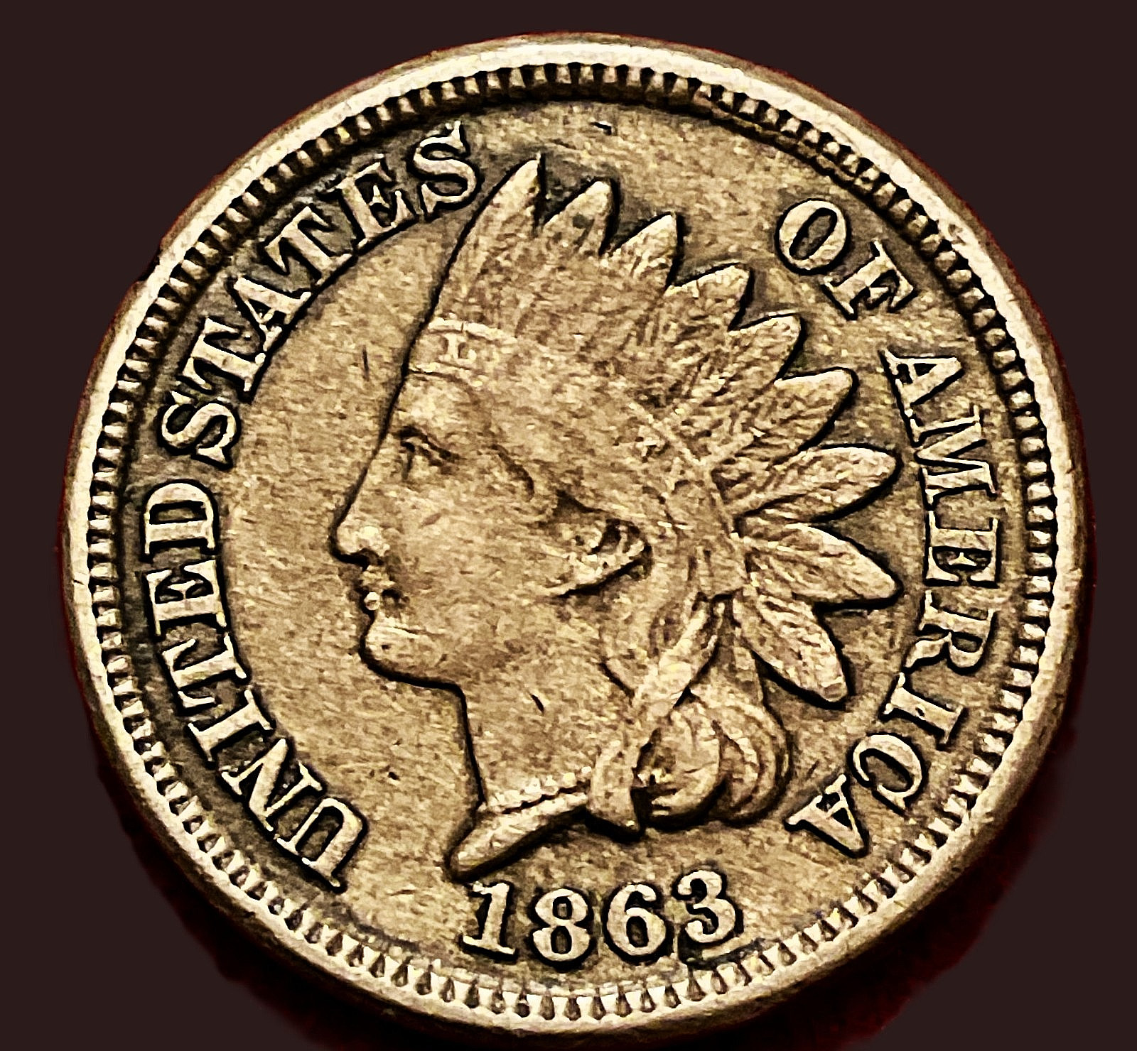 1863 Indian Head Cent-Partial Diamonds