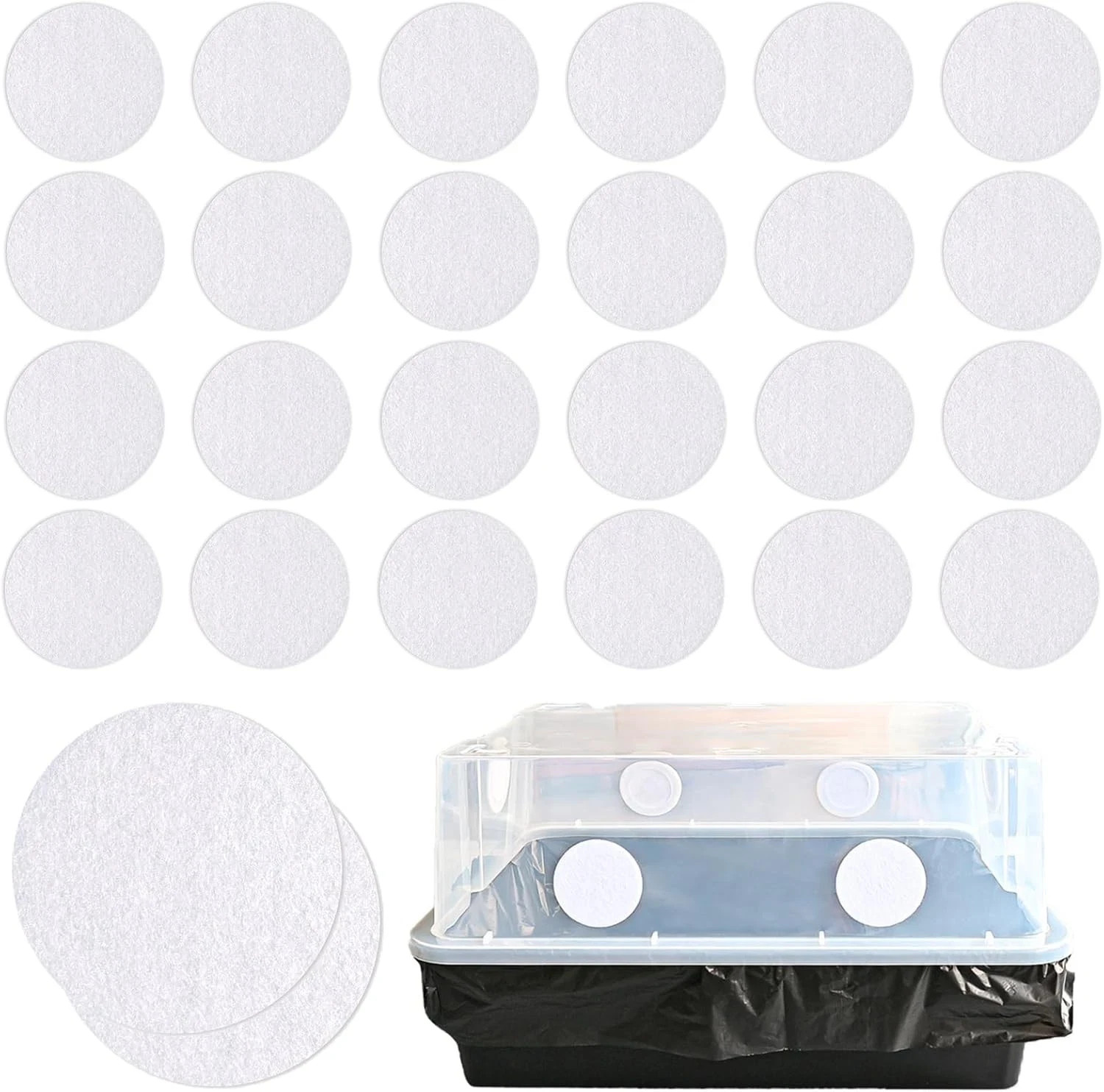 24Pk 2.5" Monotub Filter Disks – Fits 28QT/44QT/66QT for Mushroom Growing