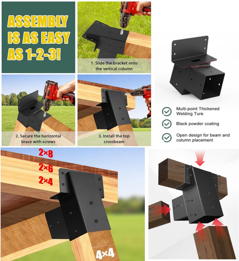 4 Pcs Outdoor 4x4 Compound Angle Brackets Deer Stand/treehouse/Swing Set+. Black