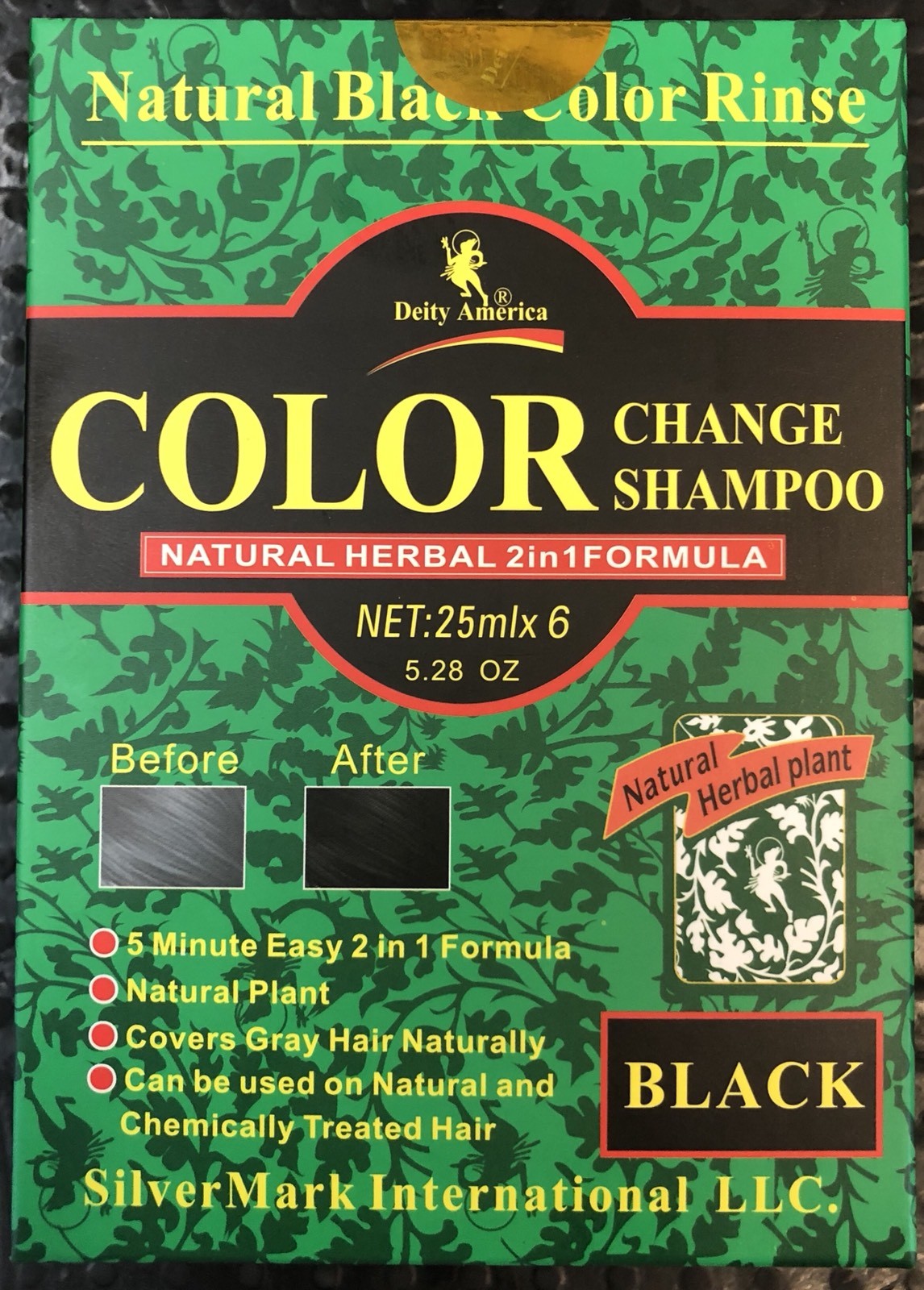 Deity Hair Color Change Shampoo Natural Black 2 - in -1 Formula 6 pack (1 Box)