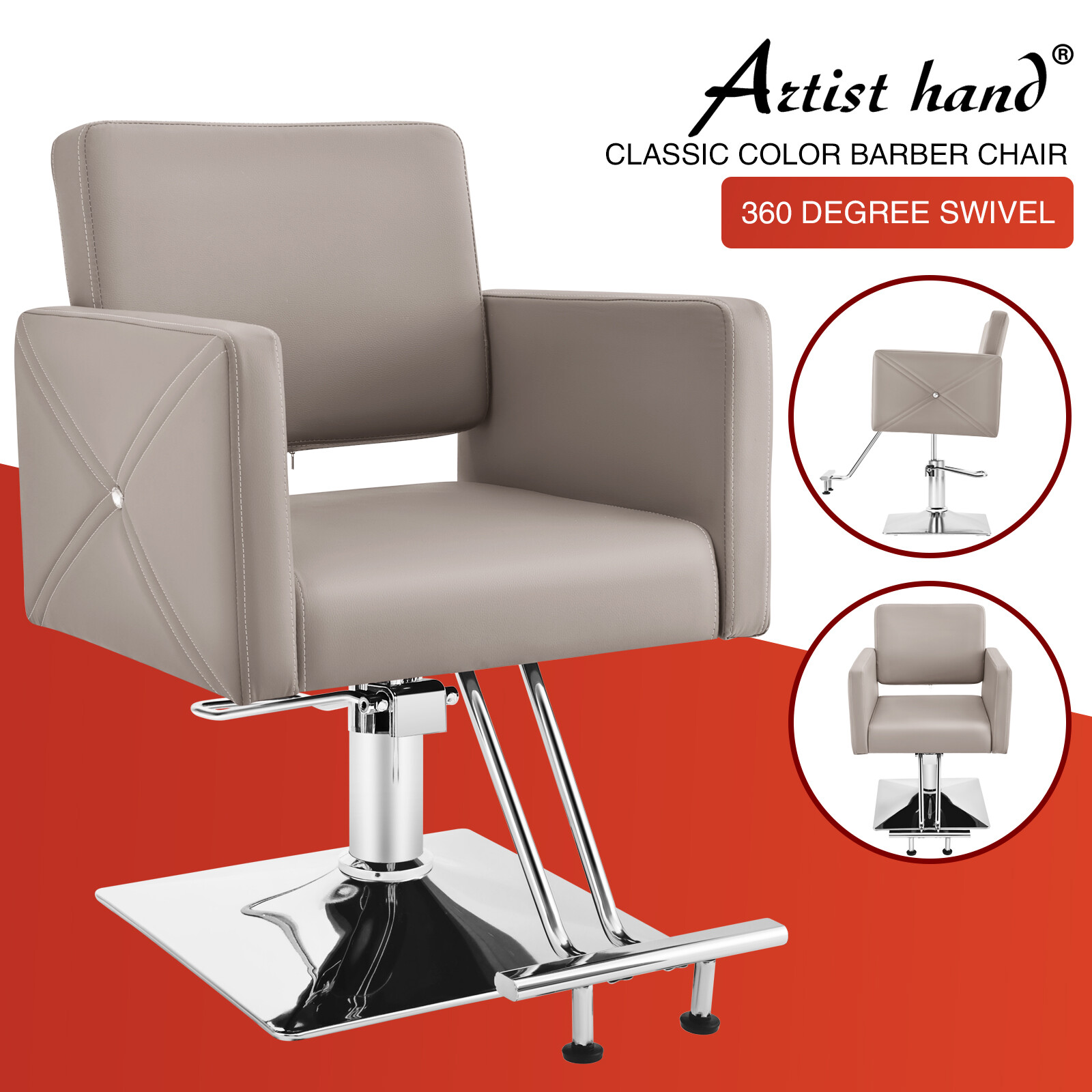Artist Hand Gray Barber Chair Hydraulic Hair Styling Beauty Spa Salon Equipment