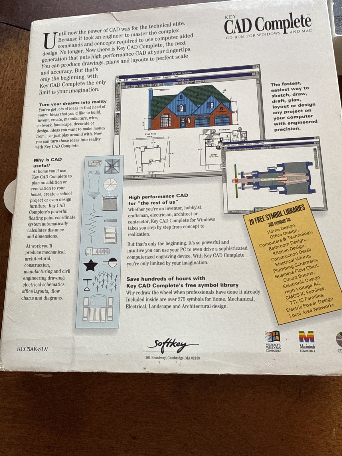 Key CAD Complete CD-Rom Software by SoftKey for Windows 95/3.1 & MAC 1994 Sealed