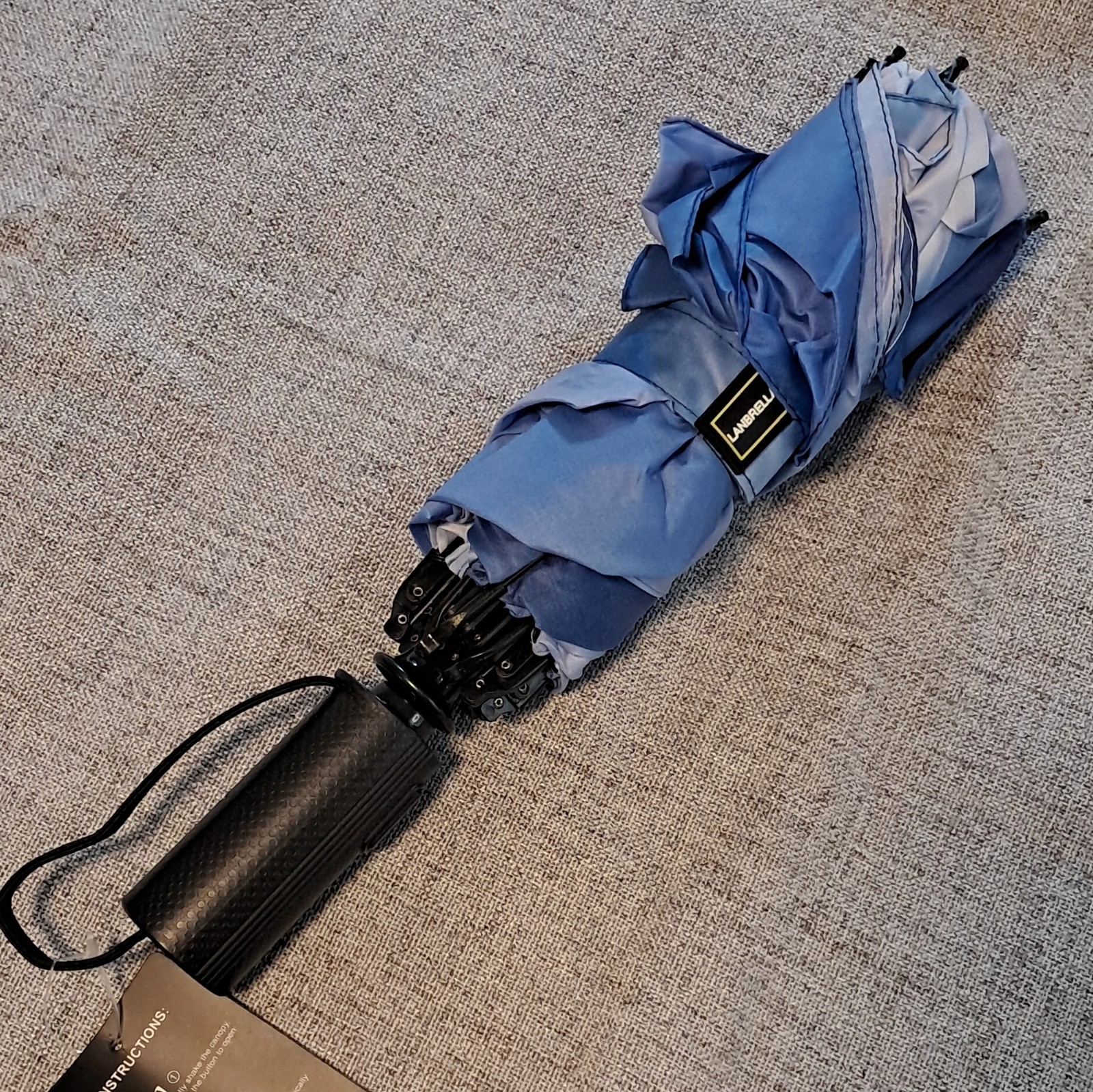 Automatic Open/Close Compact Folding Umbrella, Blue Abstract Pattern, Unisex
