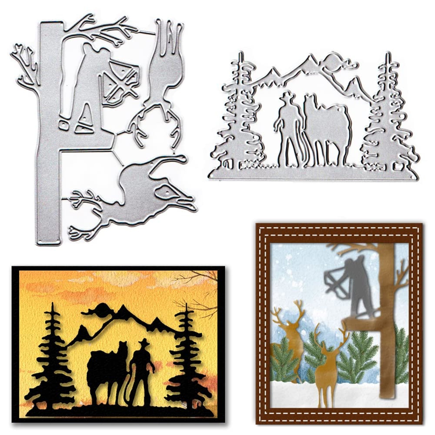 Metal Tree Background Cutting Dies for Card Making, Man Hunt Die Cuts Elk Cam...