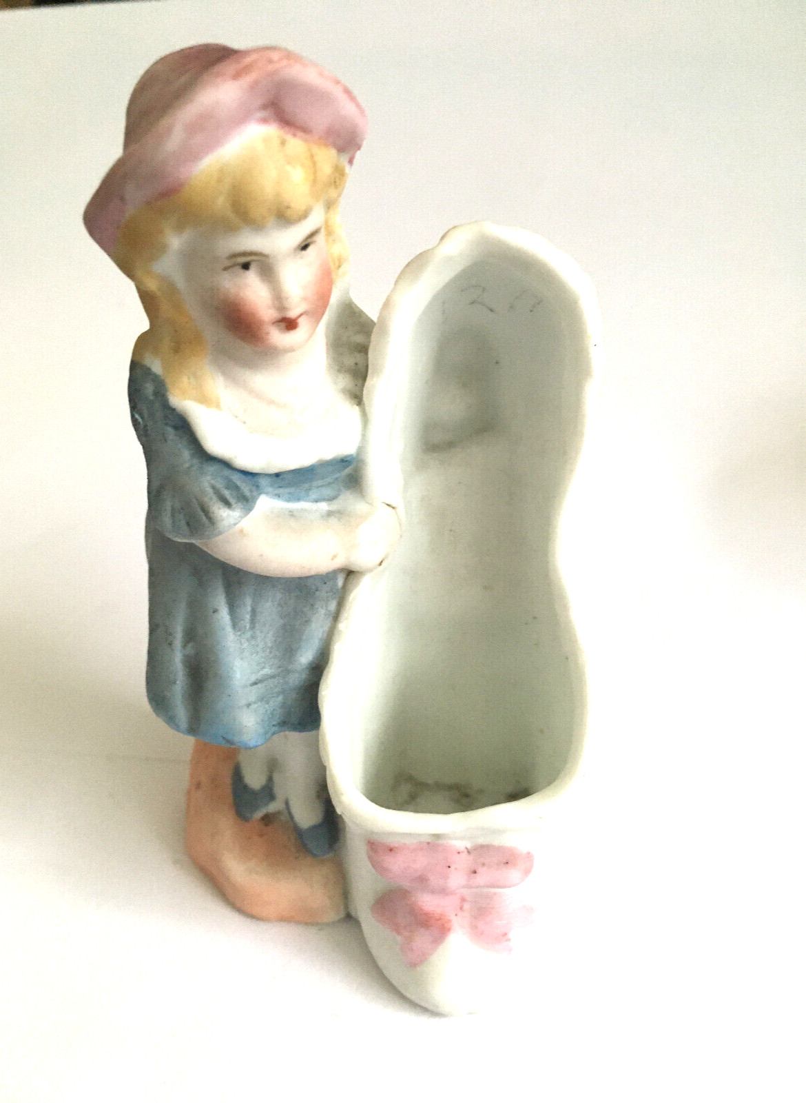 VINTAGE BISQUE GIRL SHOE PLANTER 4" TALL GERMANY?  UNMARKED