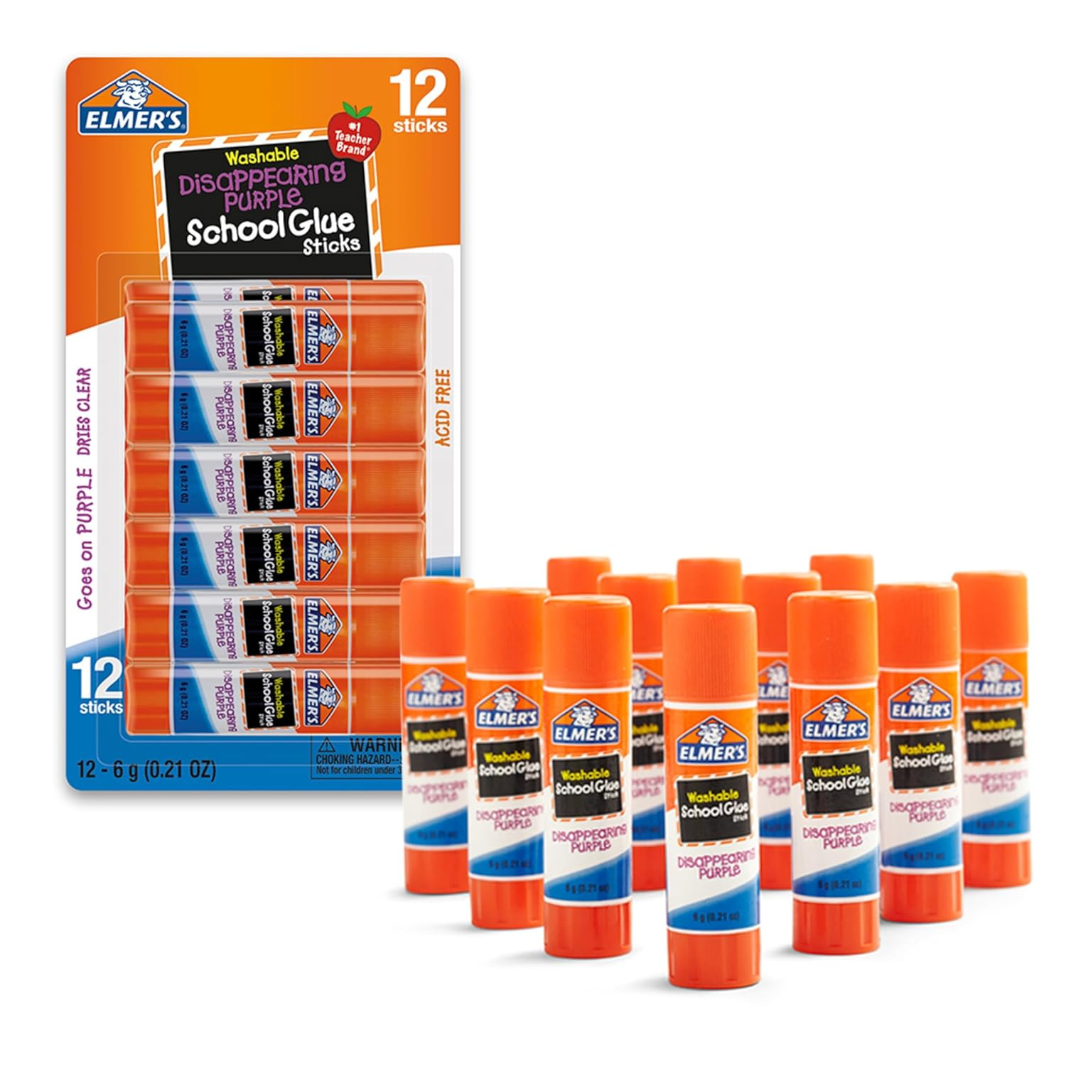 Disappearing Purple School Glue Sticks Washable 6 Grams 12 Count