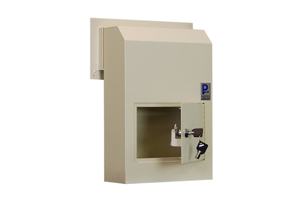 Protex WSS-159 Drop Box, Tubular Lock, Through-Door, Anti-Fish, White Steel