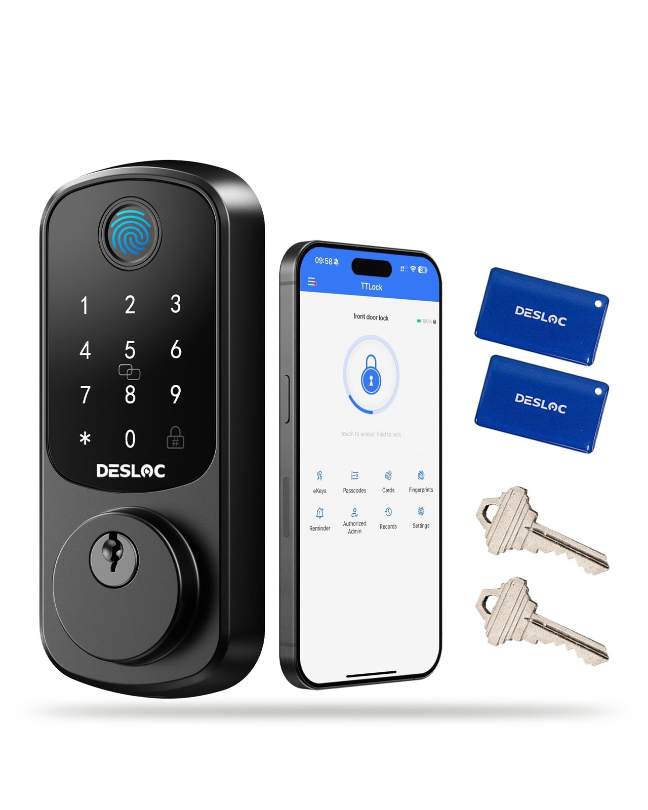 DESLOC B200 Fingerprint Smart Lock with Keypad, App Control, Auto Lock | Fing...