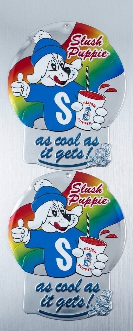 RARE VINTAGE ORIGINAL SLUSH PUPPIE ADVERTISING SIGN /New Lot of 2---Free Ship