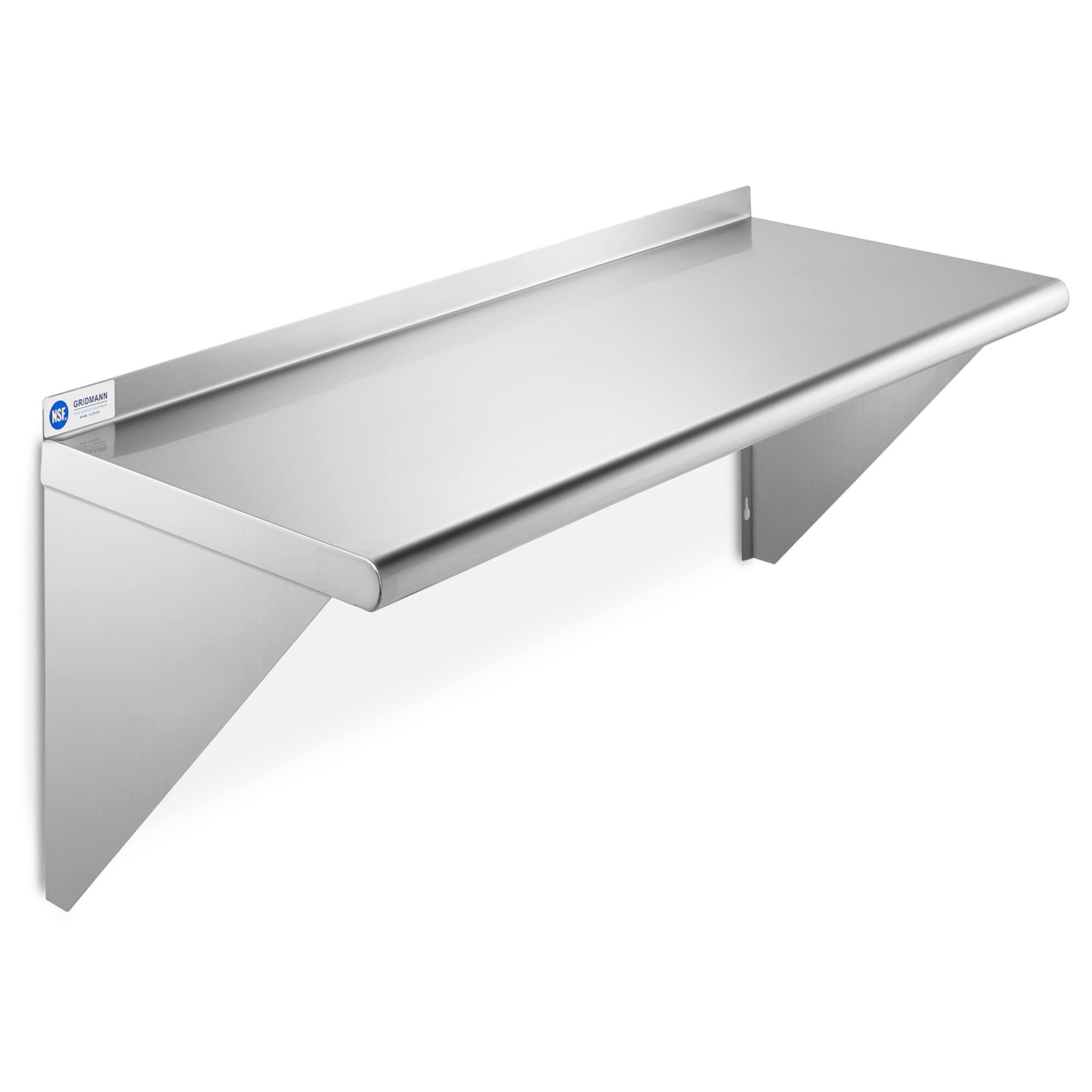 GRIDMANN 18" x 36" Stainless Steel Wall Mount Shelf with Backsplash NSF
