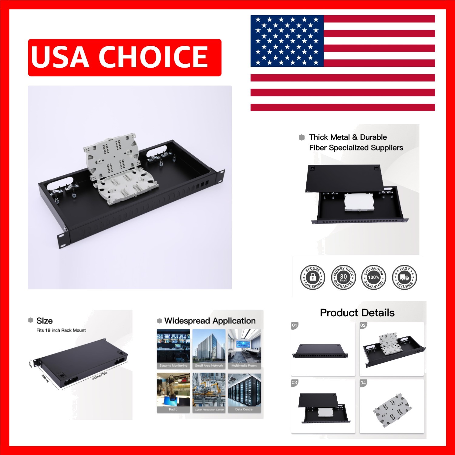 Efficient 1U Fiber Optic Rack Mount Enclosure - Supports 48 Fibers with 2 Trays