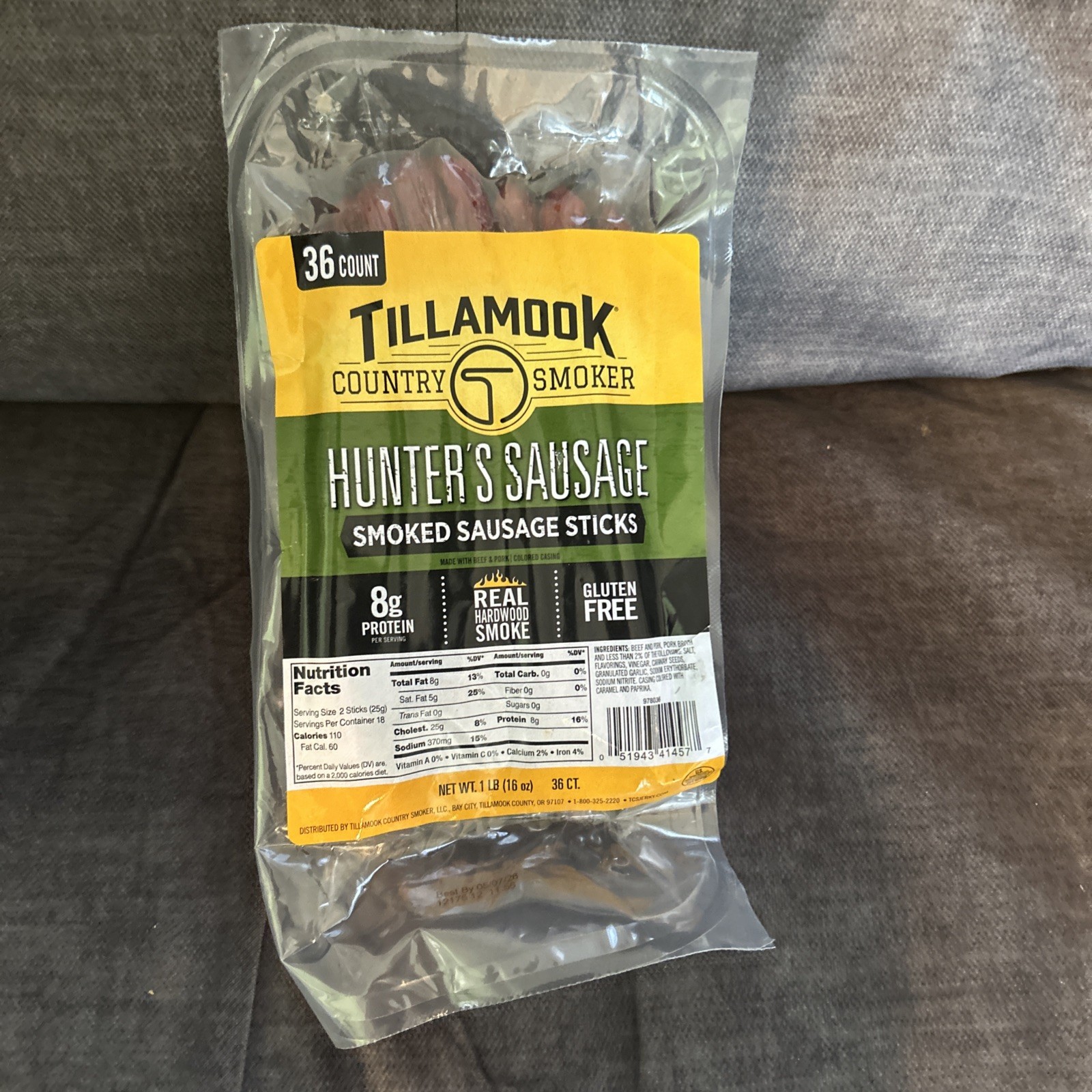 Tillamook Country Smoker Smoked Sausage Hunter's Sausage 16 Ounce 36 Count