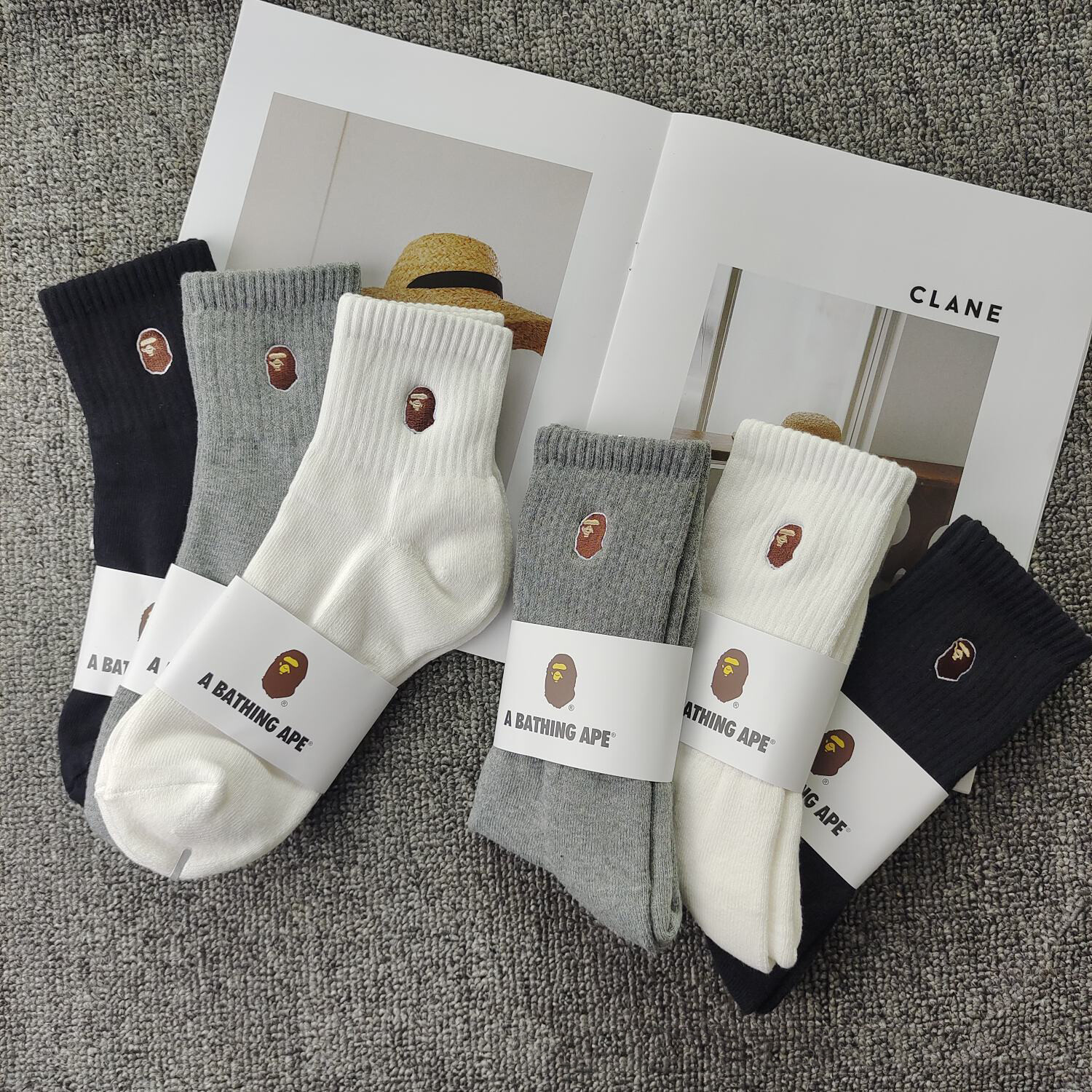 BAPE A Bathing Ape Head Embroidered Crew Socks - 3pcs